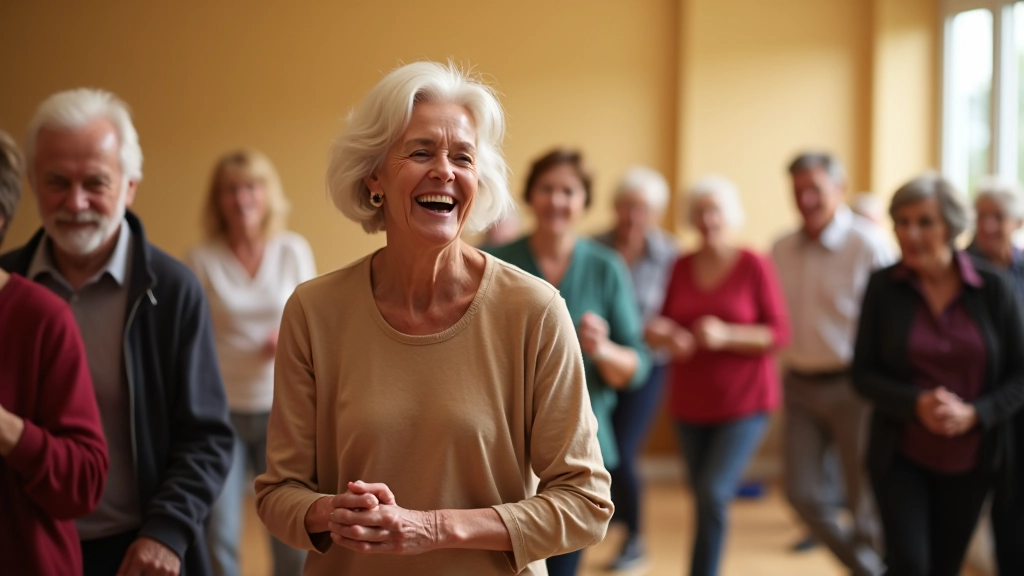 Retirees dancing together at a weekly social event