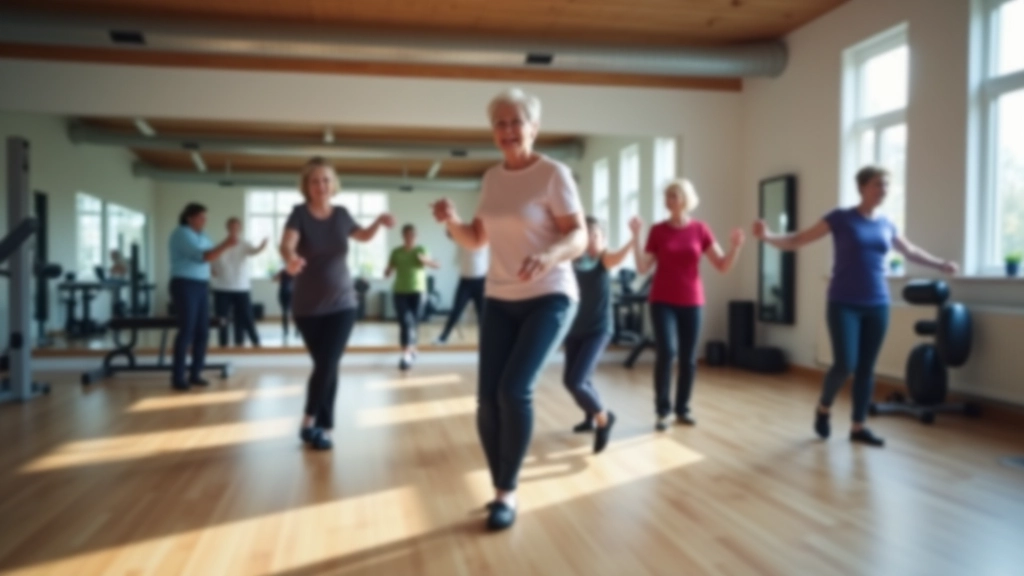 Indoor gym facility showing exercise equipment, mirrors, and open space for movement classes